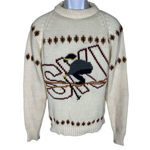 SIGALLO Vintage 70’s‎ Ivory Ski Long Sleeve Pullover Sweater Men’s Size M…